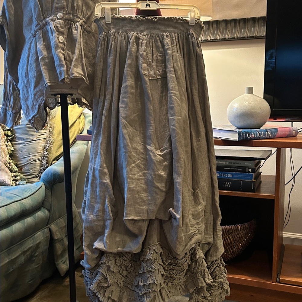 Magnolia Pearl olive green linen skirt CA#6